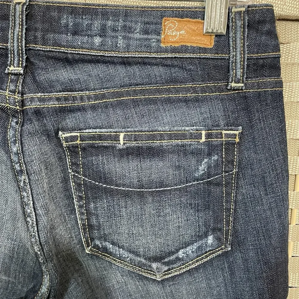 Paige Lou Lou Flare Mid-Rise Jeans Women Size 27 Blue Medium Wash Distress Denim - Picture 5 of 10